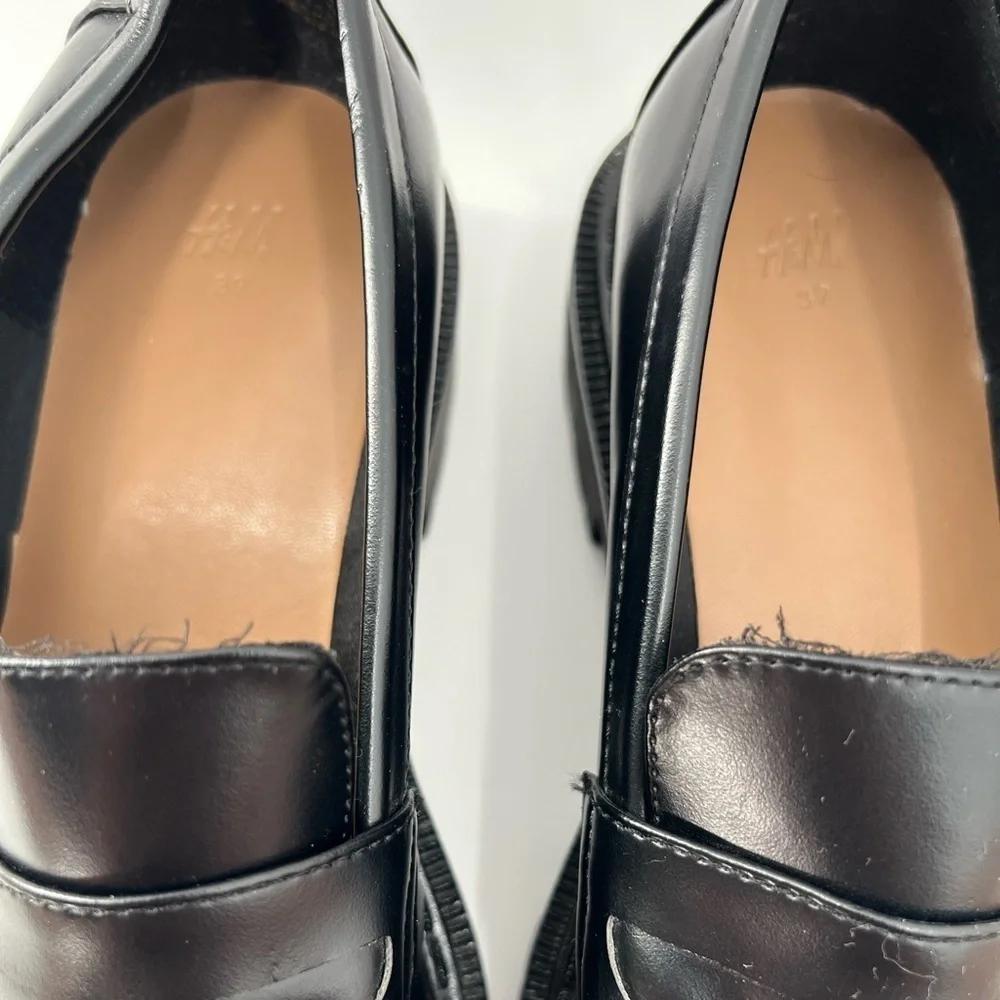 H&M Chunky Platform Black Vegan Leather Slip On Loafers